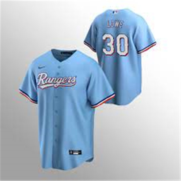 Mens Texas Rangers #30 Nate Lowe Nike Light Blue Alternate CoolBase Player Jersey