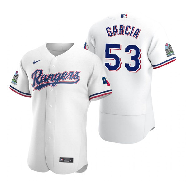 Mens Texas Rangers #53 Adolis Garcia Nike White Home FlexBase Player Jersey