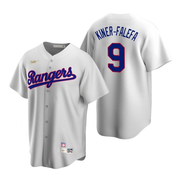 Mens Texas Rangers #9 Isiah Kiner-Falefa Nike White Cooperstown Collection Jersey
