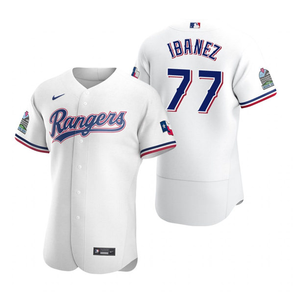 Mens Texas Rangers #77 Andy Ibanez Nike White Home FlexBase Player Jersey