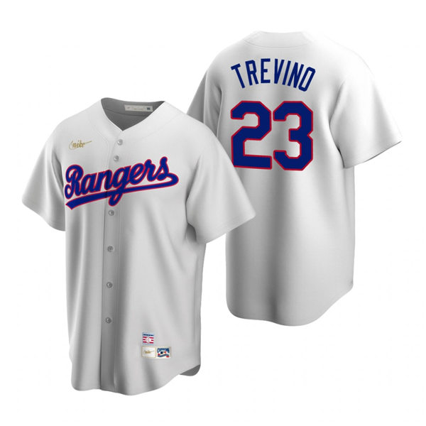 Mens Texas Rangers #23 Jose Trevino Nike White Cooperstown Collection Jersey