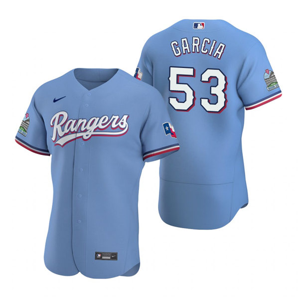 Mens Texas Rangers #53 Adolis Garcia Nike Light Blue Alternate FlexBase Player Jersey