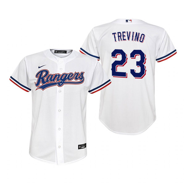 Youth Texas Rangers #23 Jose Trevino Nike White Home Stitched Jersey