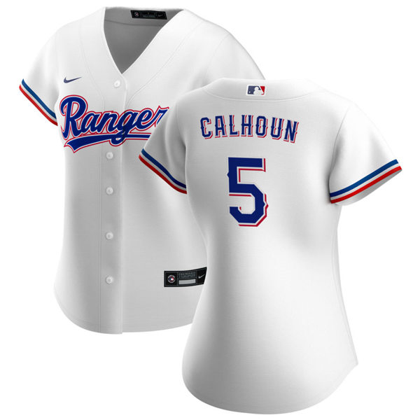 Womens Texas Rangers #5 Willie Calhoun Nike White Home Stitched Jersey