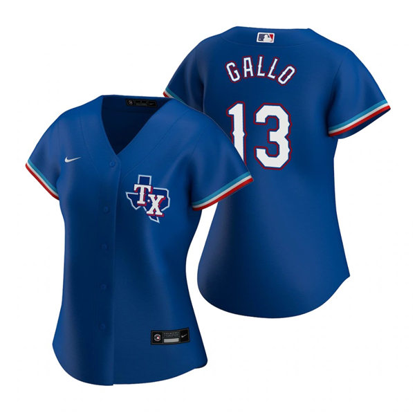 Womens Texas Rangers #13 Joey Gallo Nike Roayl Alternate Team Logo Stitched Jersey
