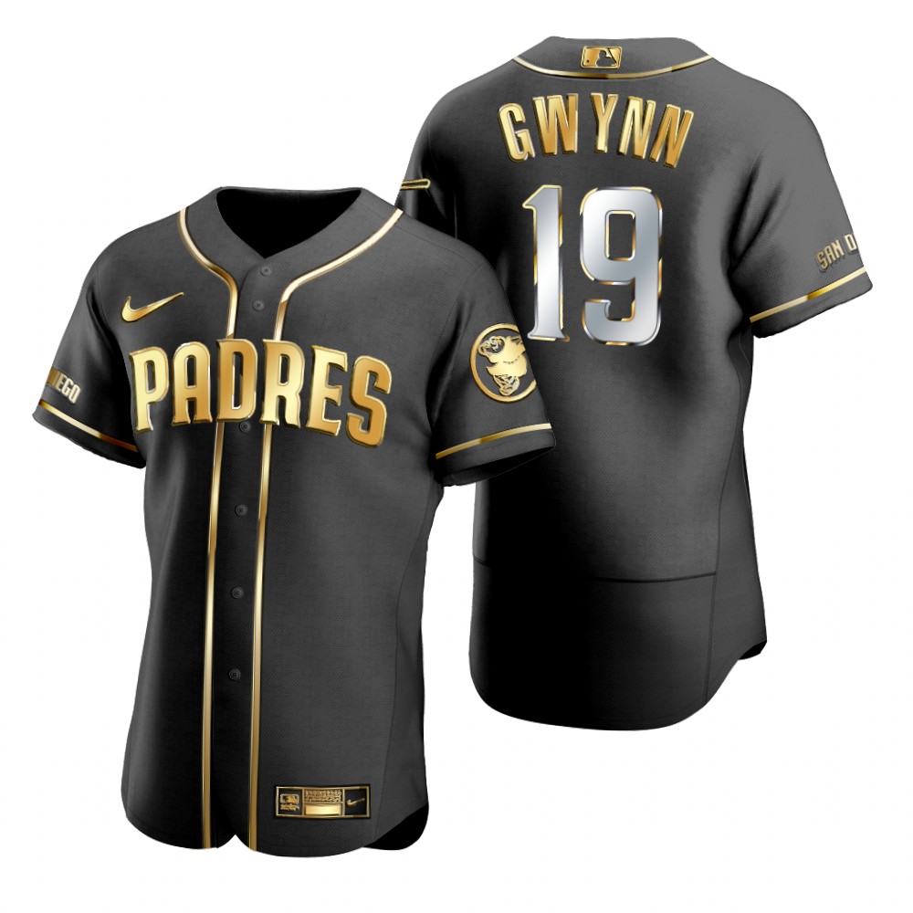 Mens San Diego Padres #19 Tony Gwynn Stitched Nike Black Golden Edition Jersey Mens San Diego Padres #19 Tony Gwynn Stitched Nike Black Golden Edition Jersey