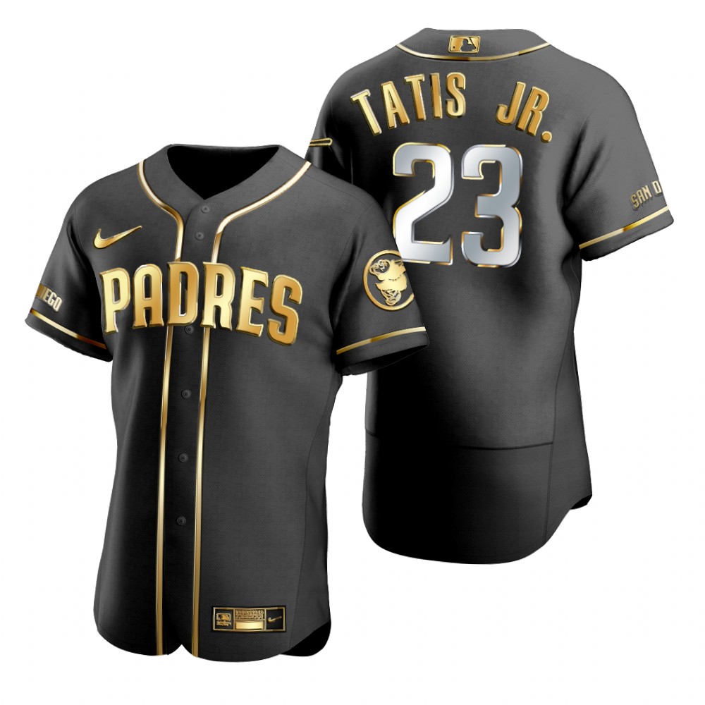 Mens San Diego Padres #23 Fernando Tatis Jr. Stitched Nike Black Golden Edition Jersey Mens San Diego Padres #23 Fernando Tatis Jr. Stitched Nike Black Golden Edition Jersey