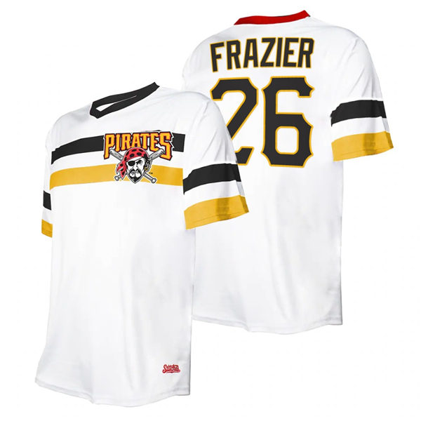 Mens Pittsburgh Pirates #26 Adam Frazier Stitched White Cooperstown Collection V-Neck Jersey Mens Pittsburgh Pirates #26 Adam Frazier Stitched White Cooperstown Collection V-Neck Jersey