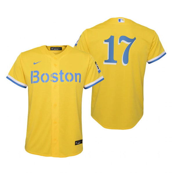 Youth Boston Red Sox #17 Nathan Eovaldi Nike Yellow 2021 City Connect Jersey