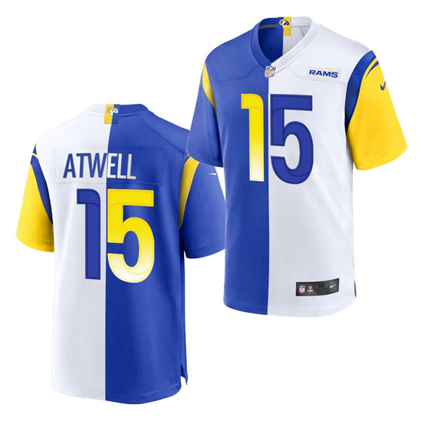 Mens Los Angeles Rams #15 Tutu Atwell Nike Royal White Split Two-Tone Jersey
