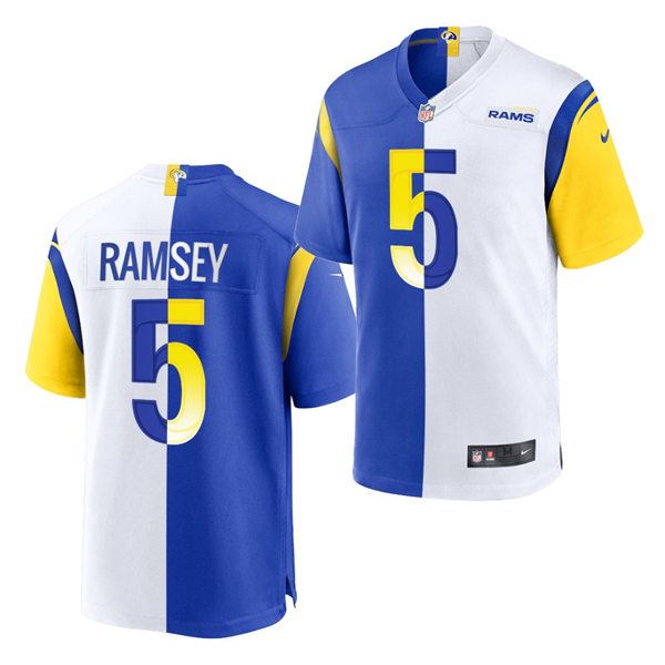 Mens Los Angeles Rams #5 Jalen Ramsey Nike Royal White Split Two-Tone Jersey
