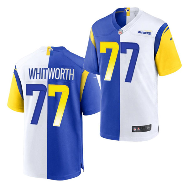 Mens Los Angeles Rams #77 Andrew Whitworth Nike Royal White Split Two-Tone Jersey