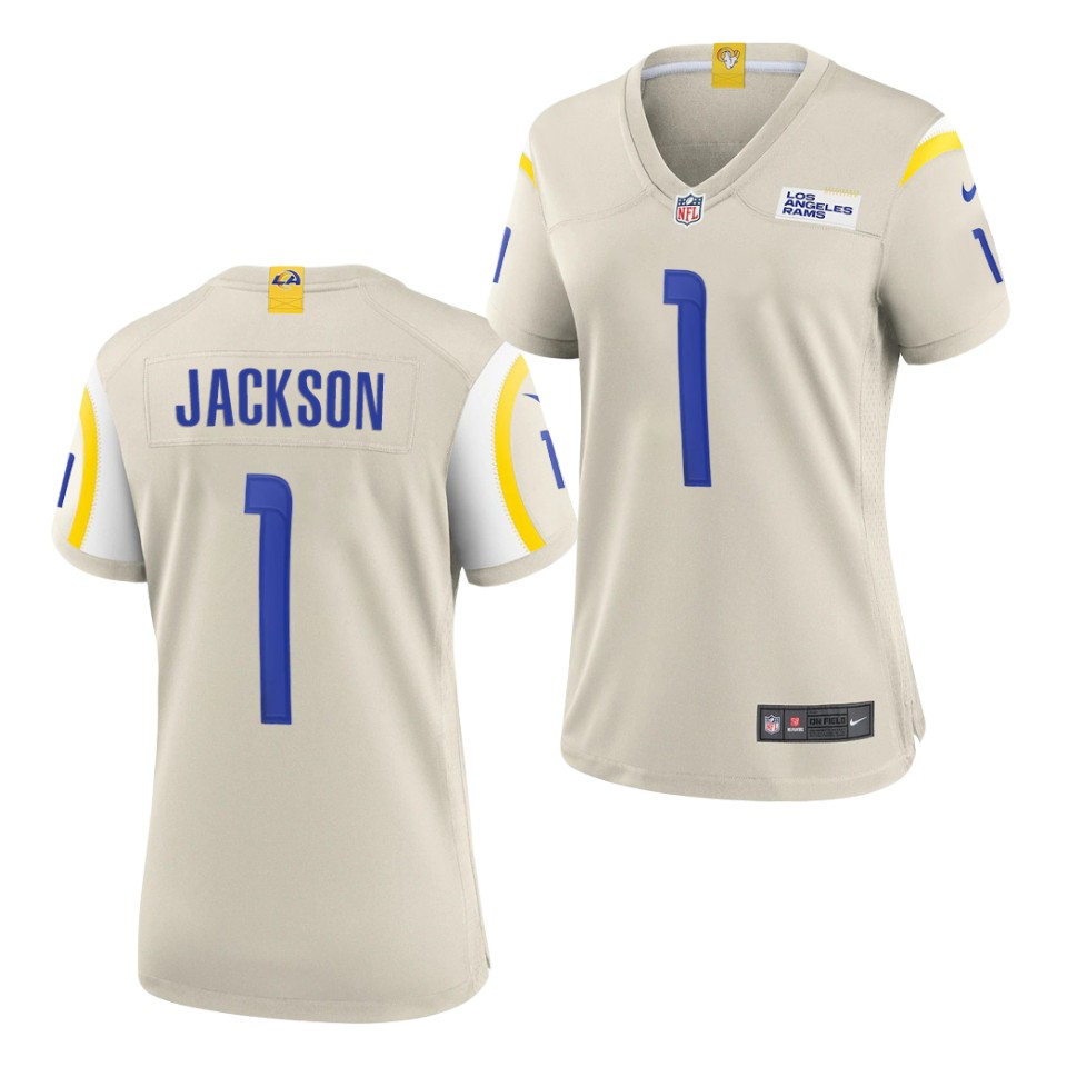 Womens Los Angeles Rams #1 DeSean Jackson Nike Bone Stitched Game Jersey