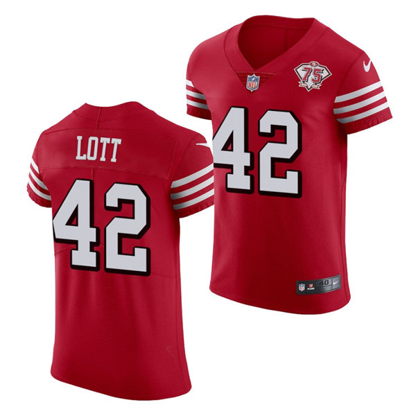 Mens San Francisco 49ers Retired Player #42 Ronnie Lott Nike Scarlet Retro 1994 75th Anniversary Throwback Classic Limited Jersey