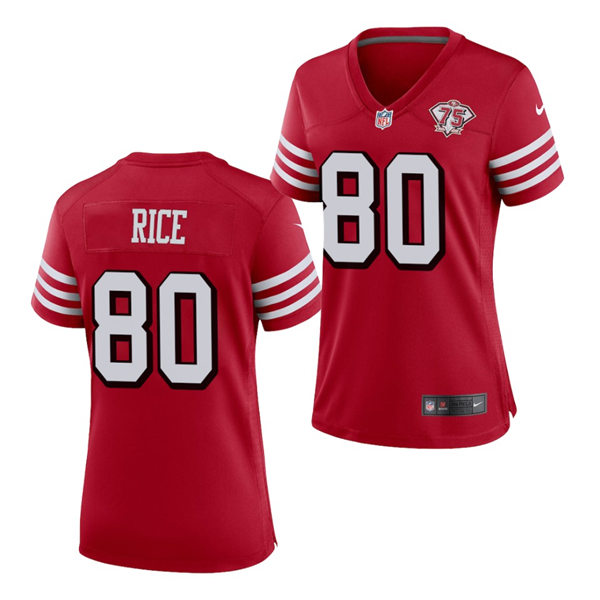 Womens San Francisco 49ers #80 Jerry Rice Nike Scarlet Retro 1994 75th Anniversary Throwback Classic Limited Jersey