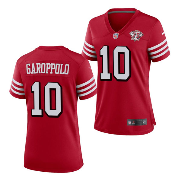 Womens San Francisco 49ers #10 Jimmy Garoppolo Nike Scarlet Retro 1994 75th Anniversary Throwback Classic Limited Jersey