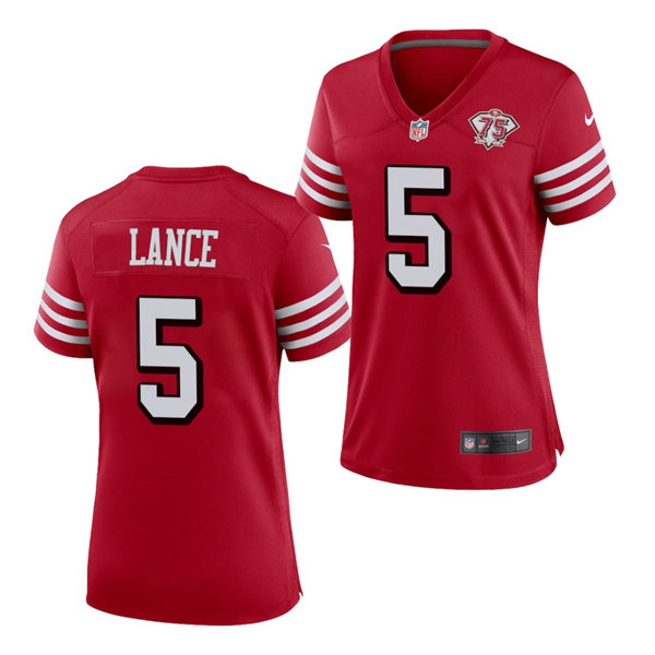 Womens San Francisco 49ers #5 Trey Lance Nike Scarlet Retro 1994 75th Anniversary Throwback Classic Limited Jersey