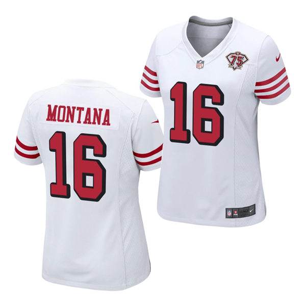 Womens San Francisco 49ers #16 Joe Montana Nike White Retro 1994 75th Anniversary Throwback Classic Limited Jersey Womens San Francisco 49ers #16 Joe Montana Nike White Retro 1994 75th Anniversary Throwback Classic Limited Jersey