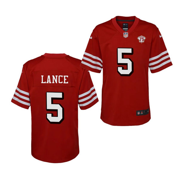 Youth San Francisco 49ers #5 Trey Lance Nike Scarlet Retro 1994 75th Anniversary