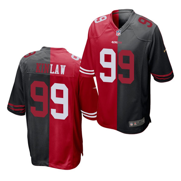 Mens San Francisco 49ers #99 Javon Kinlaw Nike Scarlet Black Split Two Tone Jersey
