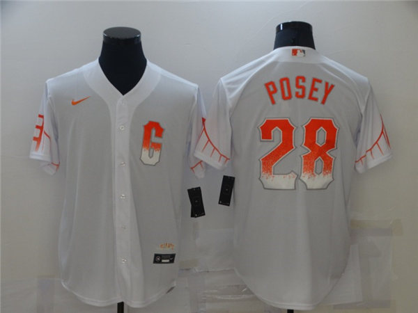 Mens San Francisco Giants #28 Buster Posey Nike White 2021 City Connect Jersey