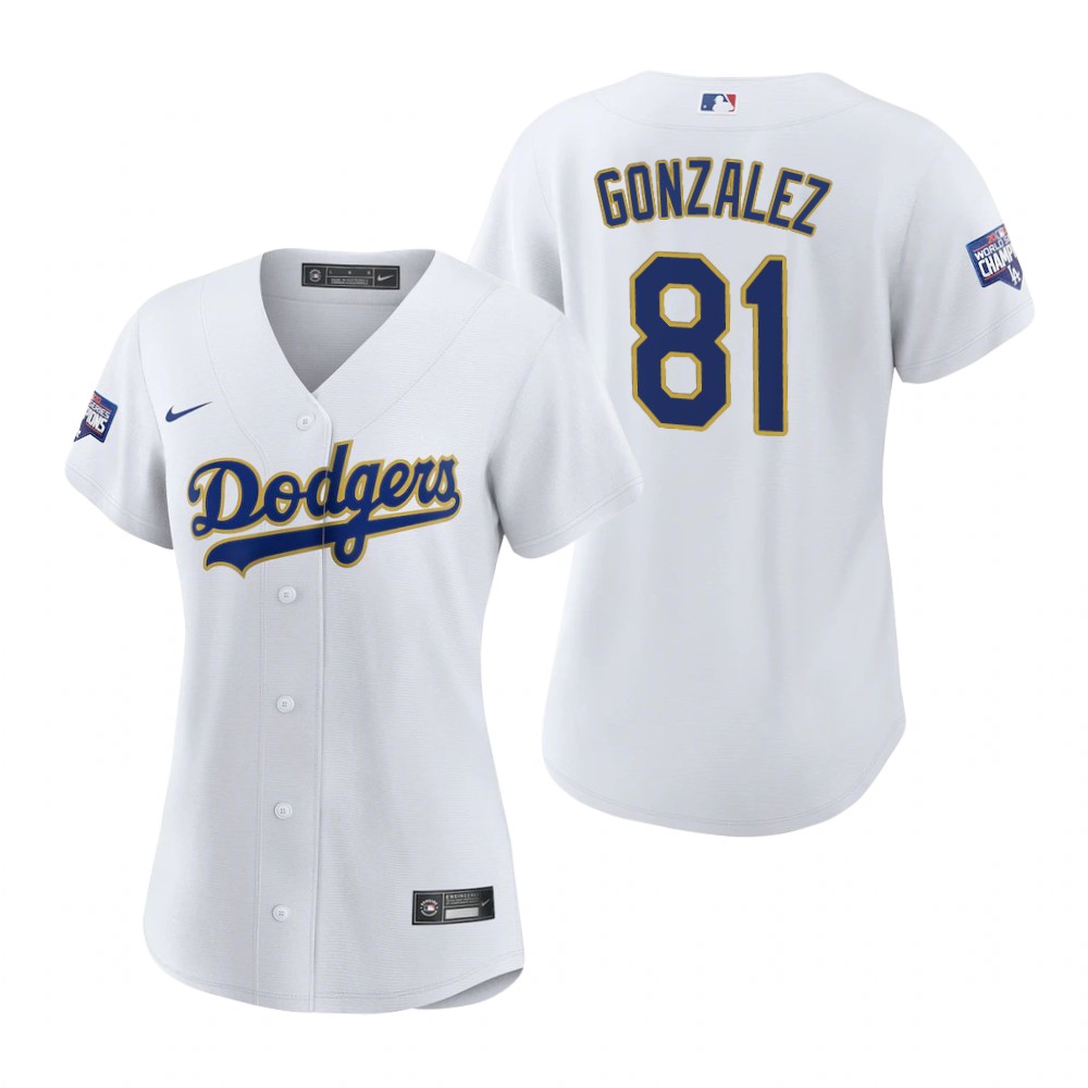 Womens Los Angeles Dodgers #81 Victor Gonzalez Nike White Gold 2021 Gold Program Player Jersey