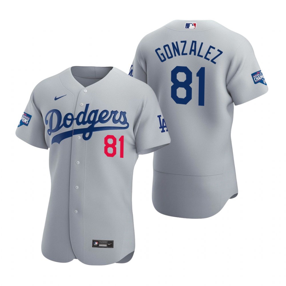 Mens Los Angeles Dodgers #81 Victor Gonzalez Nike Grey Road FlexBase Jersey