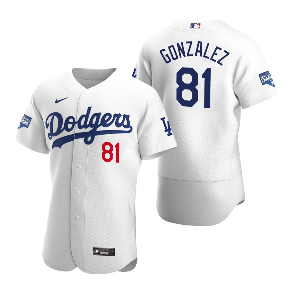 Mens Los Angeles Dodgers #81 Victor Gonzalez Nike White Home Flexbase Jersey