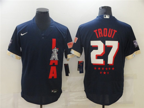 Mens Los Angeles Angels #27 Mike Trout Nike Navy 2021 MLB All-Star Game American League Jersey