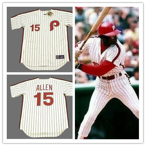 Mens Philadelphia Phillies #15 Dick Allen Home White 1975 Majestic Cooperstown Throwback Baseball Jersey