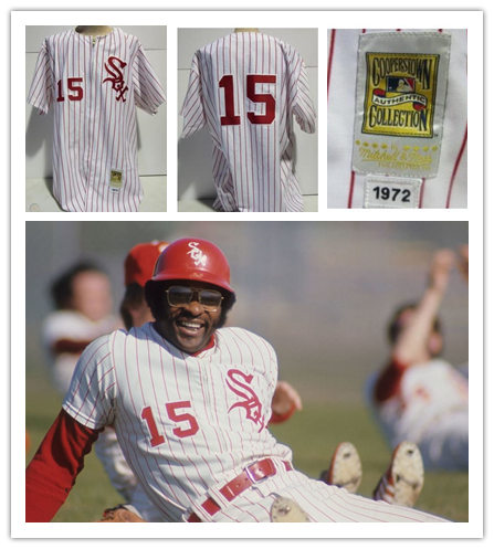 Mens Chicago White Sox #15 Dick Allen 1972 White Pinstripe Zipper Mitchell & Ness Throwback Jersey