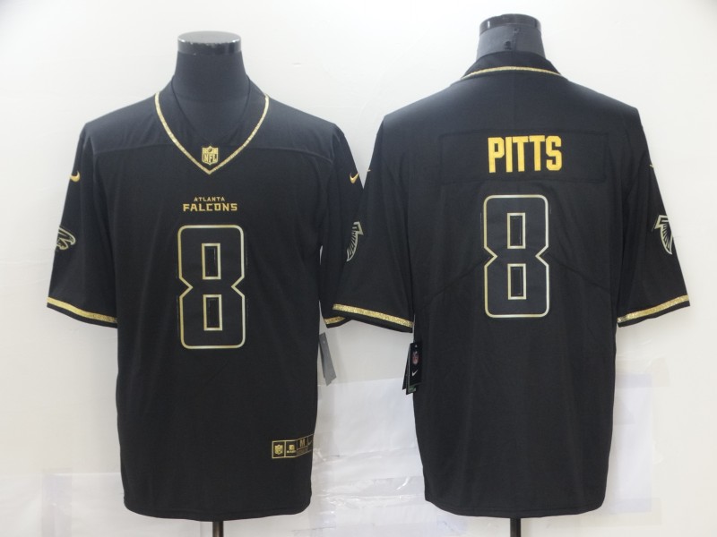 Mens Atlanta Falcons #8 Kyle Pitts Nike Black Gold Retro Football Jersey