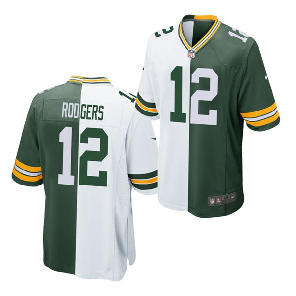 Mens Green Bay Packers #12 Aaron Rodgers Nike White Green Split Two Tone Jersey