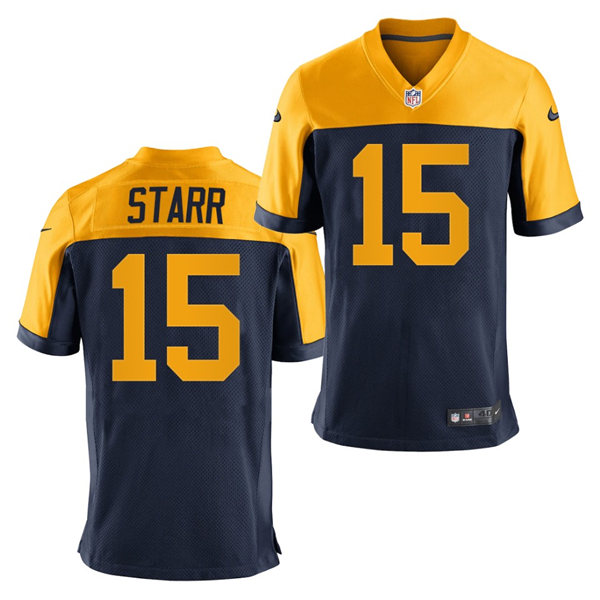 Mens Green Bay Packers #15 Bart Starr Nike Navy Gold Retro Limied Jersey