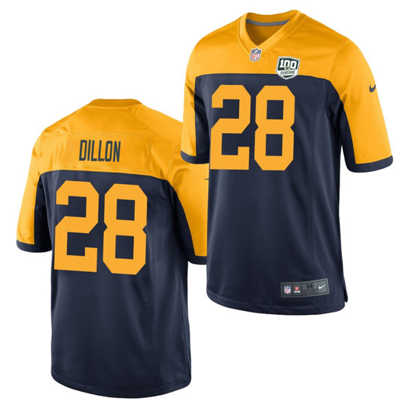 Mens Green Bay Packers #28 AJ Dillon Nike Navy Gold Retro Limied Jersey