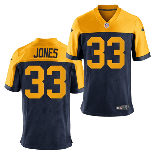 Mens Green Bay Packers #12 Aaron Jones Nike Navy Gold Retro Limied Jersey