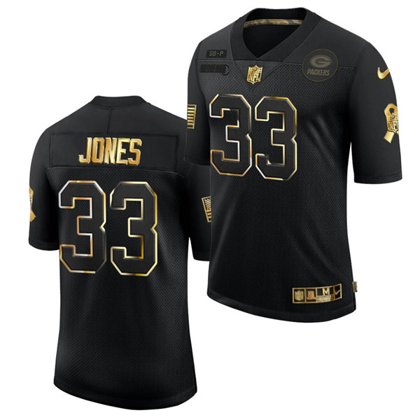 Mens Green Bay Packers #33 Aaron Jones Nike 2020 Salute to Service Black Golden Limited Jersey