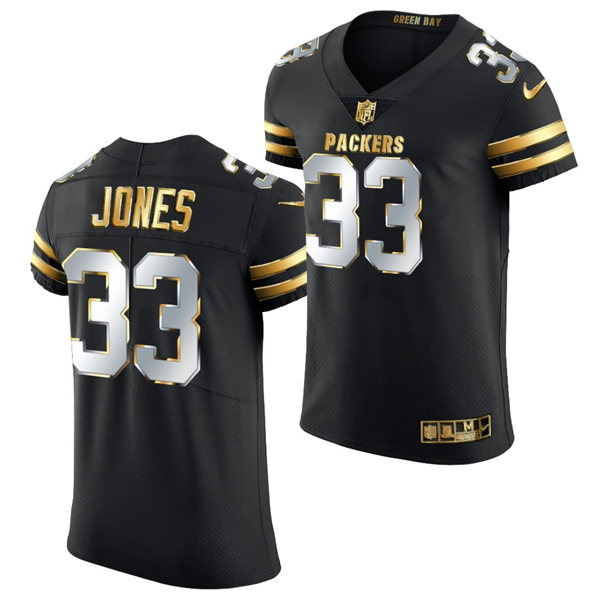 Mens Green Bay Packers #33 Aaron Jones Nike 2020-21 Black Golden Edition Jersey