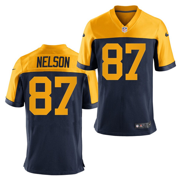Mens Green Bay Packers #87 Jordy Nelson Nike Navy Gold Retro Limied Jersey