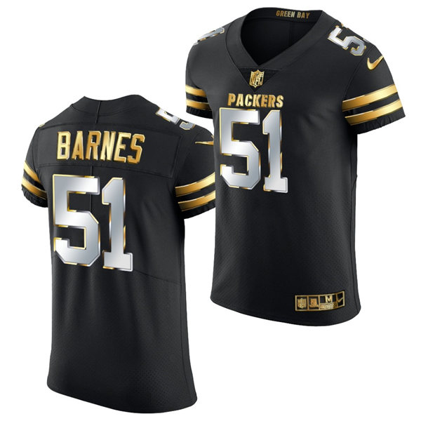 Mens Green Bay Packers #51 Krys Barnes Nike 2020-21 Black Golden Edition Jersey