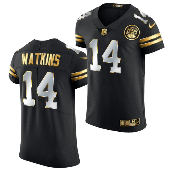 Mens Kansas City Chiefs #14 Sammy Watkins Nike 2020-21 Black Golden Edition Jersey