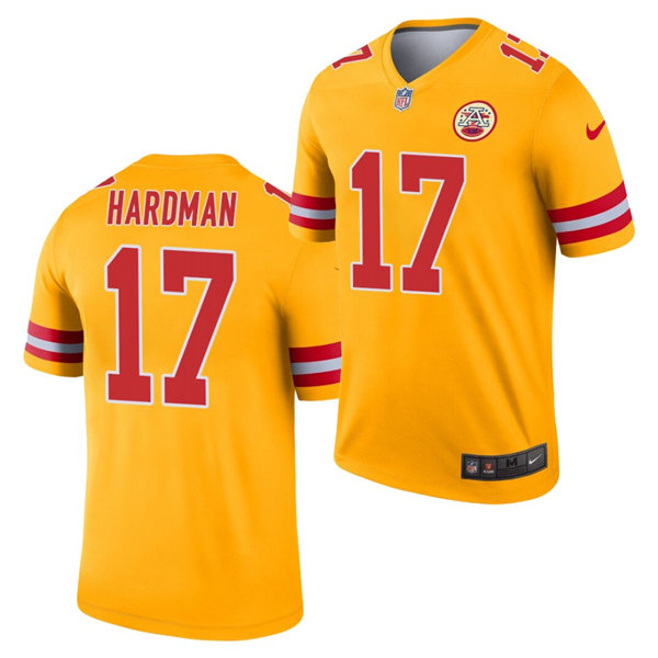 Mens Kansas City Chiefs #17 Mecole Hardman Nike Gold Inverted Legend Jersey