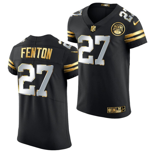 Mens Kansas City Chiefs #27 Rashad Fenton Nike 2020-21 Black Golden Edition Jersey