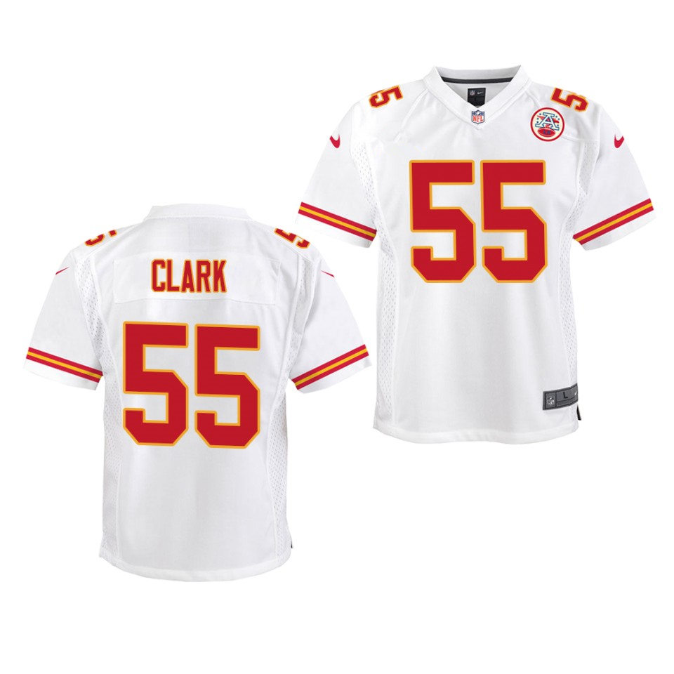 Youth Kansas City Chiefs #55 Frank Clark Nike White Game Jersey Youth Kansas City Chiefs #55 Frank Clark Nike White Game Jersey