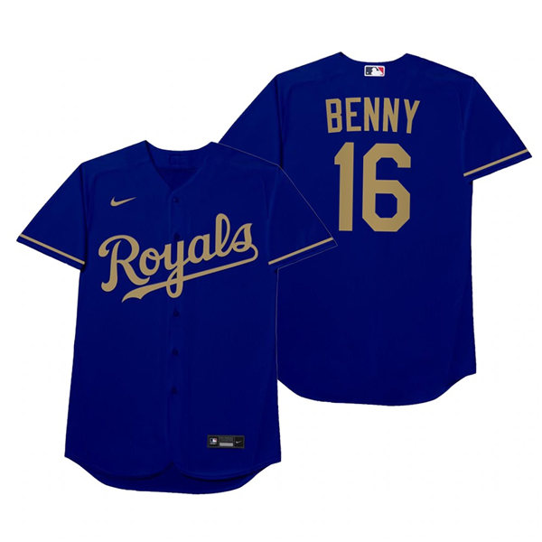 Mens Kansas City Royals #16 Andrew Benintendi Blue 2021 Players' Weekend Nickname Benny Jersey