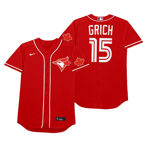 Mens Toronto Blue Jays #15 Randal Grichuk Nike Red 2021 Players' Weekend Nickname Grich Jersey