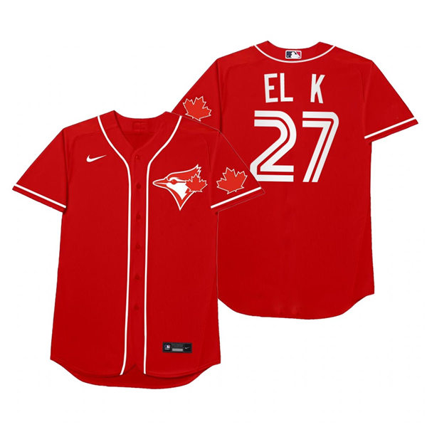 Mens Toronto Blue Jays #27 Vladimir Guerrero Jr. Nike Red 2021 Players' Weekend Nickname El K Jersey Mens Toronto Blue Jays #27 Vladimir Guerrero Jr. Nike Red 2021 Players' Weekend Nickname El K Jersey