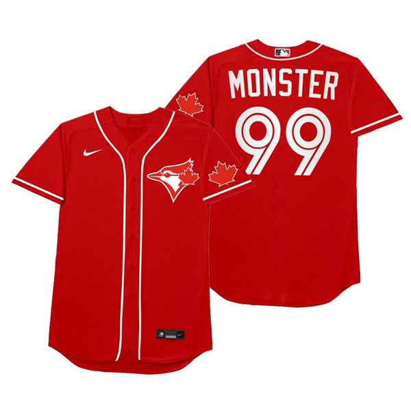 Mens Toronto Blue Jays #99 Hyun-Jin Ryu Nike Red 2021 Players' Weekend Nickname Monster Jersey