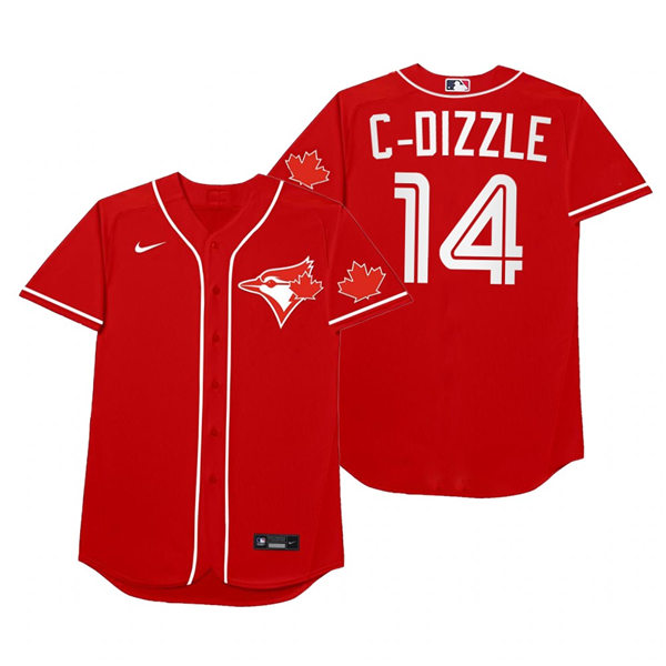 Mens Toronto Blue Jays #14 Corey Dickerson Nike Red 2021 Players' Weekend Nickname C-Dizzle Jersey