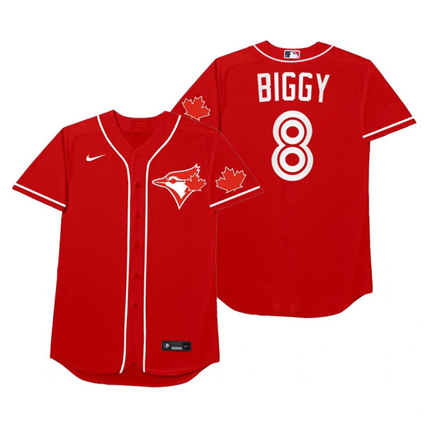 Mens Toronto Blue Jays #8 Cavan Biggio Nike Red 2021 Players' Weekend Nickname Biggy Jersey